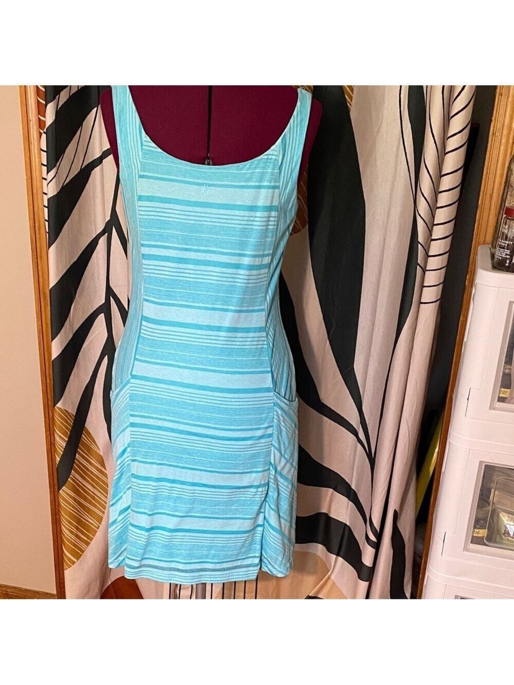 Athleta Light Blue Striped Dress/or swimsuit cover - Picture 4 of 10